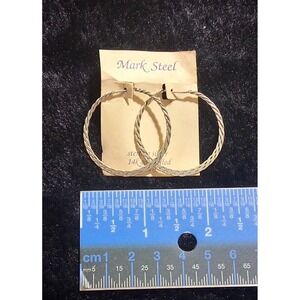 Mark Steel Hoop Earrings Sterling Silver 14K Gold Plated Twisted Women's